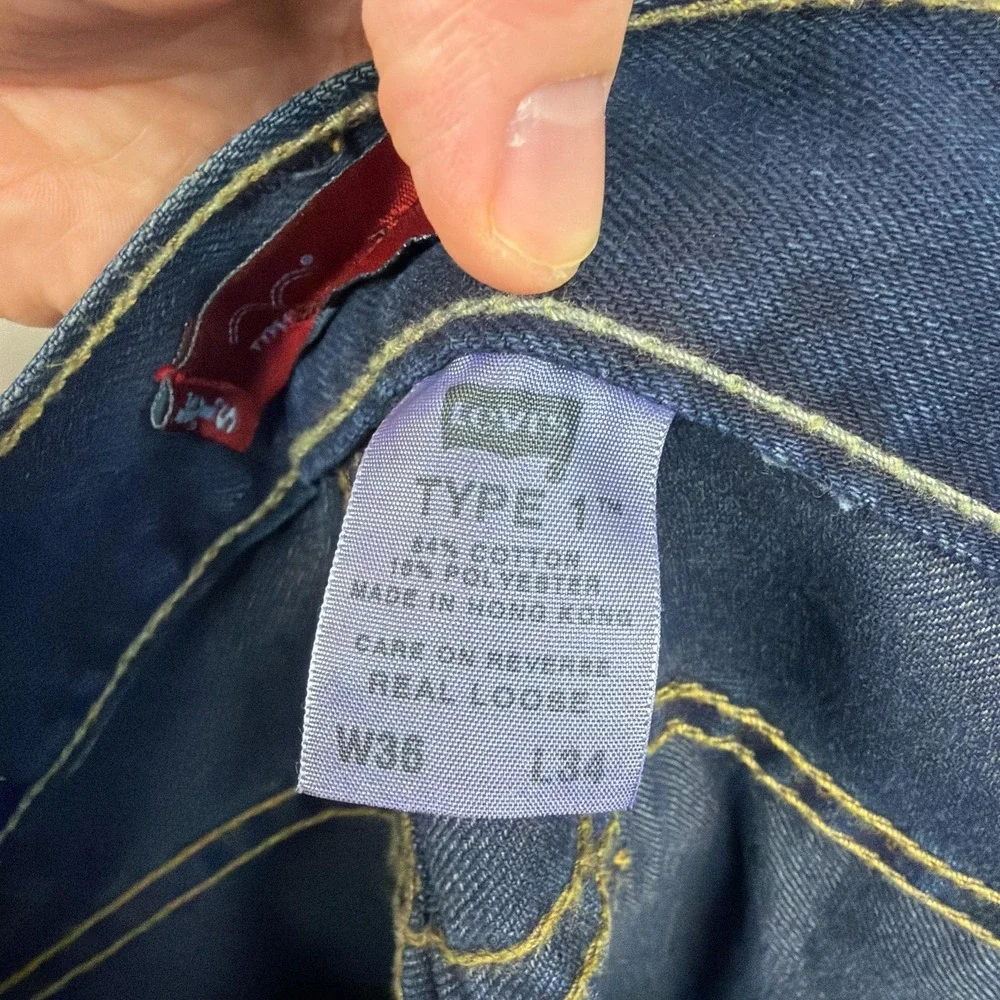 Levis Type 1 Real Loose Jeans Mens 36x34 Blue Relaxed Straight Denim‎ Dark Wash